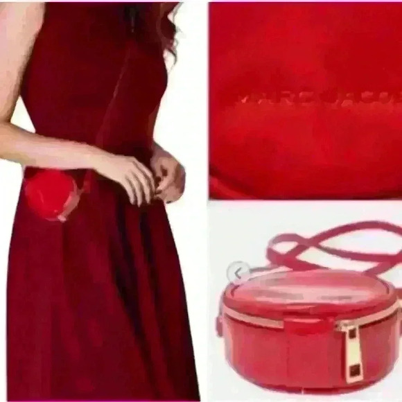 Marc Jacobs NWT Mini 4" Red Patent Leather Crossbody Round Circle Canteen Bag - Picture 9 of 11